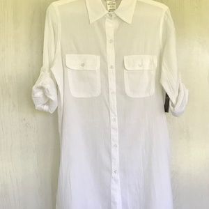 Lauren Ralph Lauren Crushed Cotton Camp Shirt Swim Cover-Up